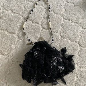 Mary Frances Black and White Ruffled Bag